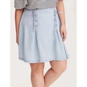 Torrid Skirt Size 18W Plus Chambray Blue Denim Tencell Womens Skater Skirt